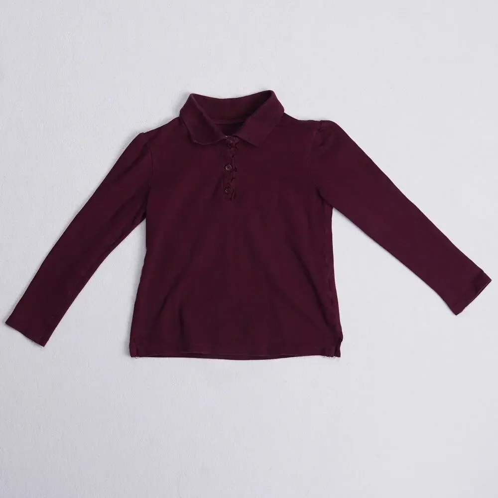 The Children's Place Girls Polo Shirt Size S 5/6 Burgundy Long Sleeve Uniform